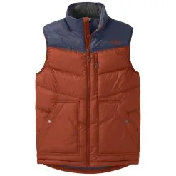 Outdoor Research Transcendent Mens Down Vest - Burnt Orange/Naval Blue