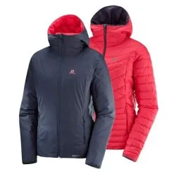 Salomon Drifter Loft Womens Insulated Hooded Jacket - Graphite/Hibiscus